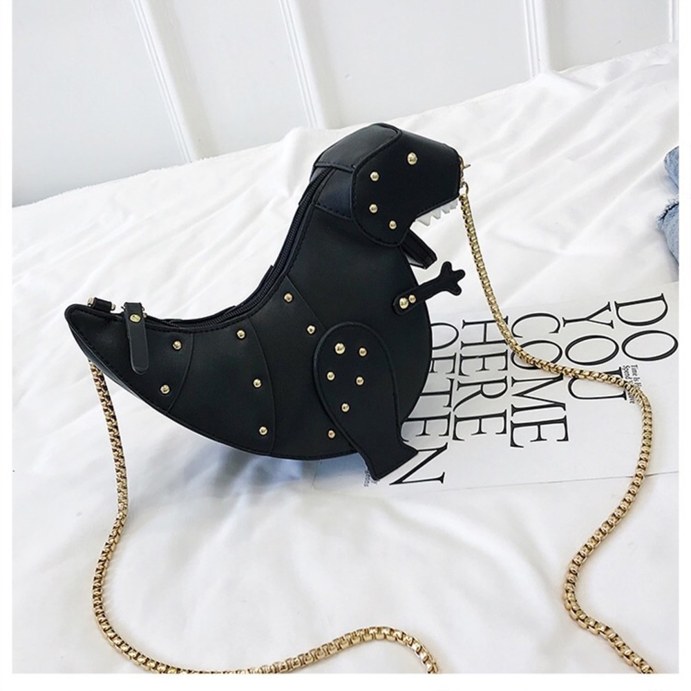 Black Dinosaur Rivet Women Shoulder Messenger Bag